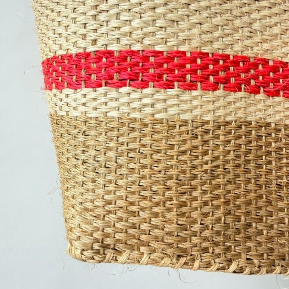 Mar Y Sol Caracas Tote Straw Raffia Pom Pom Beach Tote - Beige/Red - Picture 6 of 11